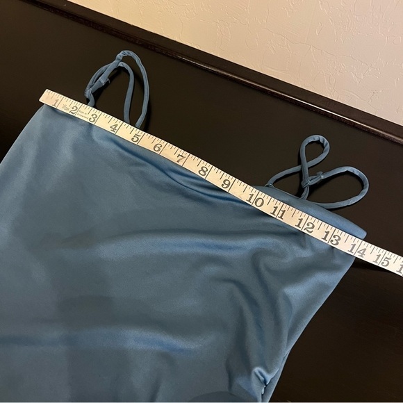 VIBE bodycon flirty dress, side slit & ruffle detail, Teal blue, stretchy, M - Picture 8 of 13